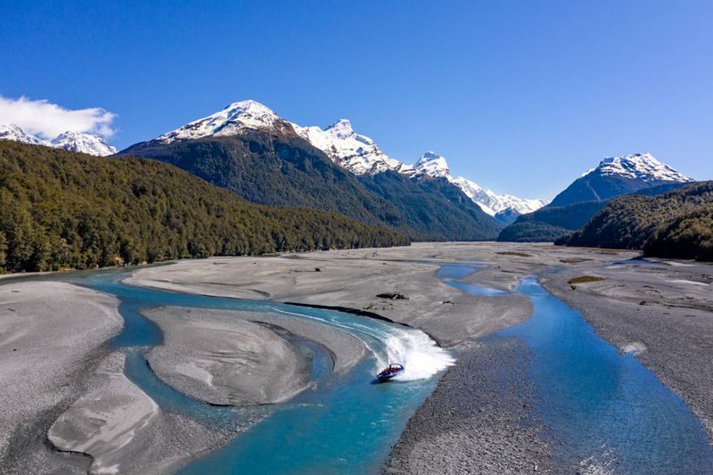 Jetboat on Dart River, South Island, New Zealand