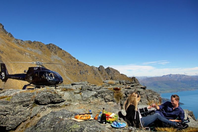 Helicopter tour of Milford Sound champagne picnic landing