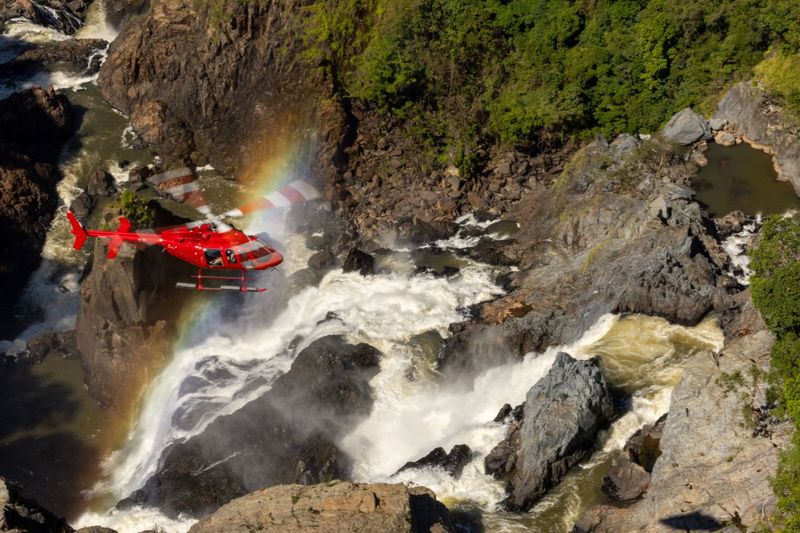 Helicopter tour over Daintree Rainforest waterfalls