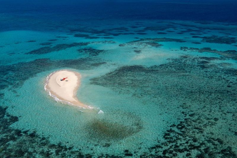 Private helicopter tour of the Great Barrier Reef landing on Vlasoff Cay