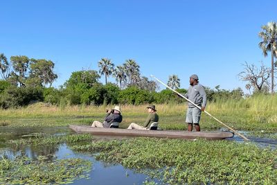 A makoro, or little canoe, exploring the lagoon at Qorokwe.