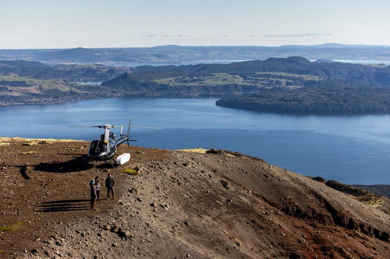 Helicopter tour of Mount Tarawera peak landing