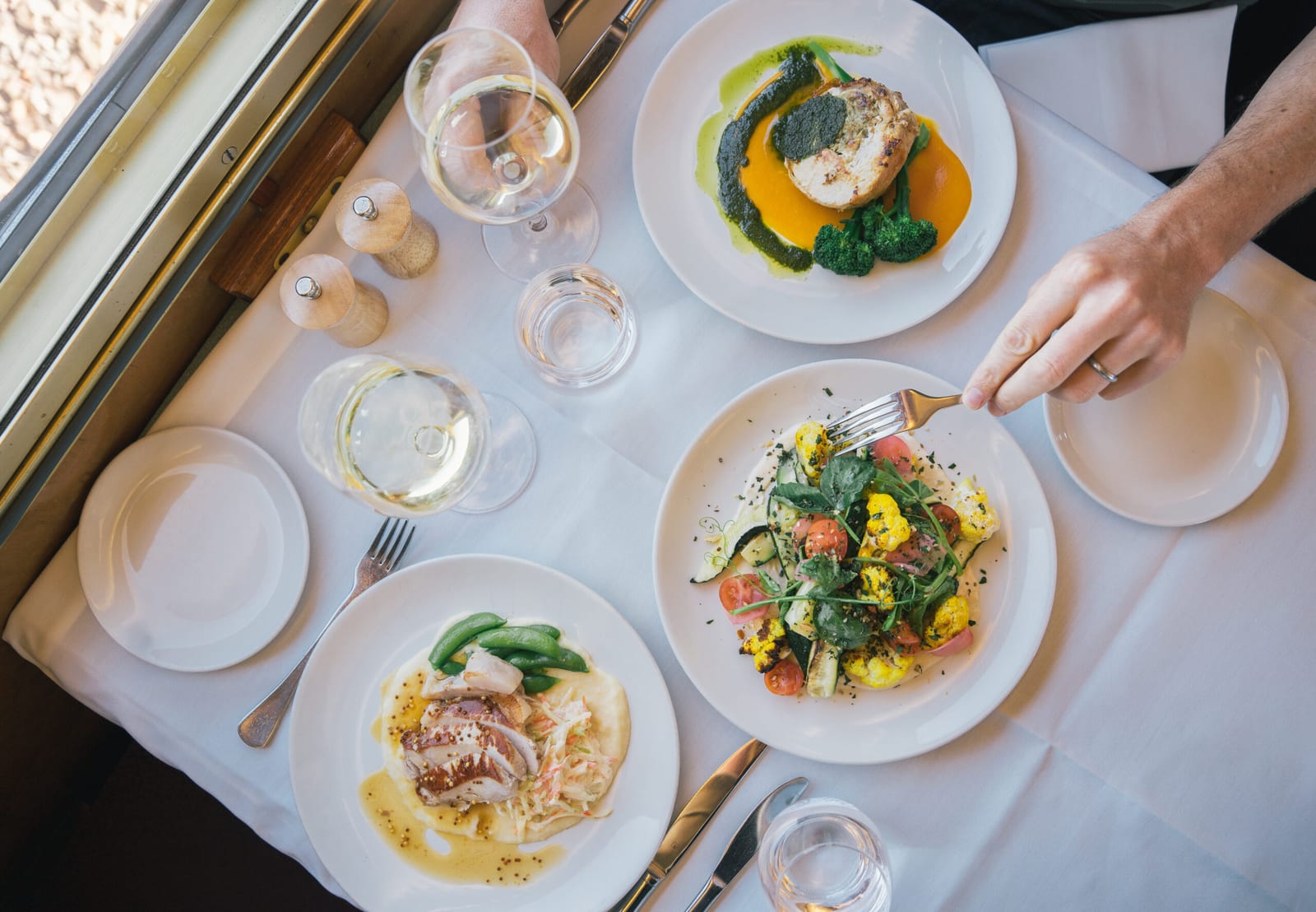 The Gold Service restaurant carriage on a Journey Beyond Rail train