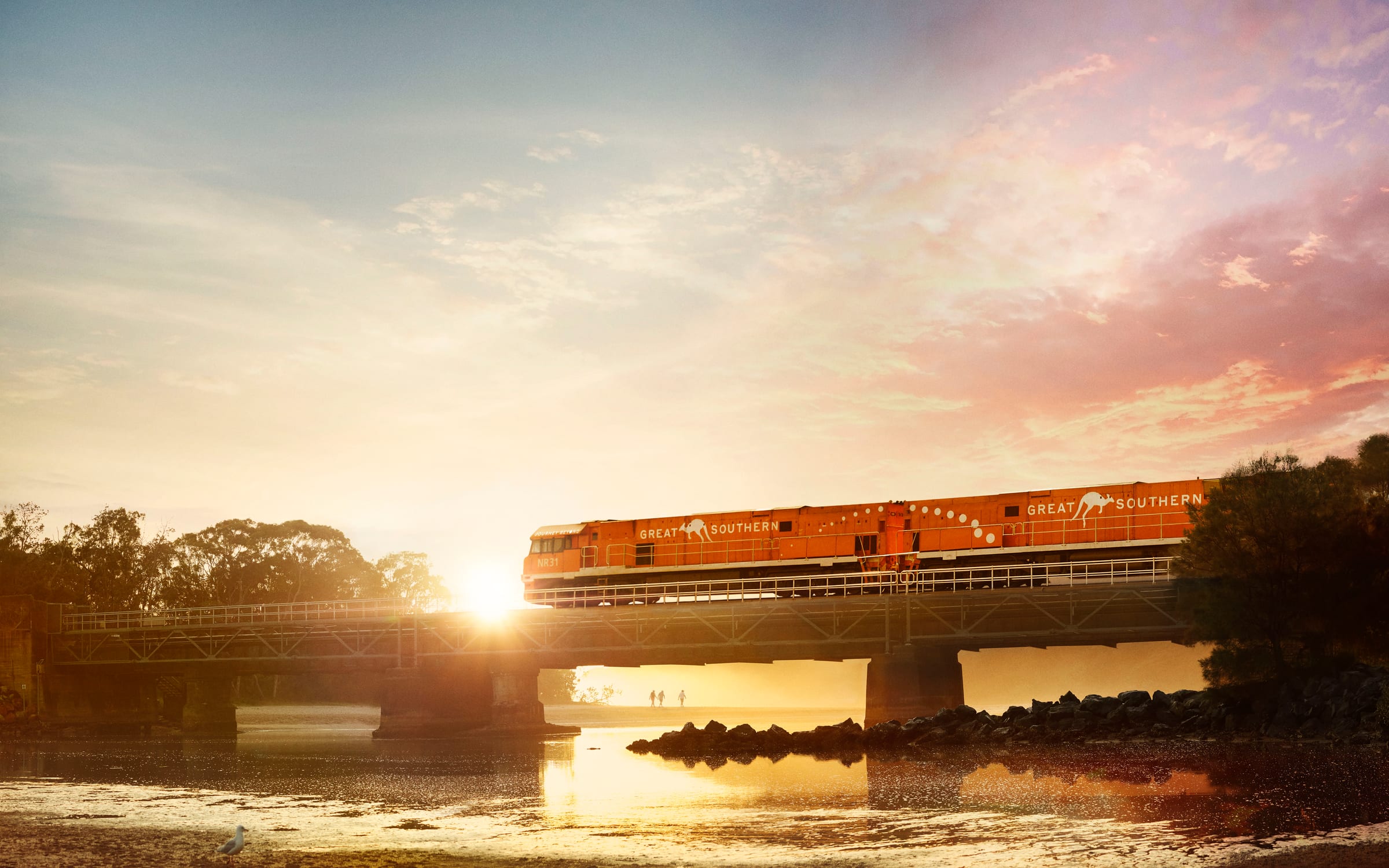The Great Southern train traveling past Boambee Creek on the New South Wales north coast