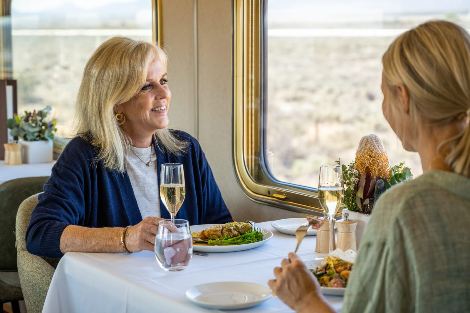 The Platinum Club dining carriage on a Journey Beyond Rail train