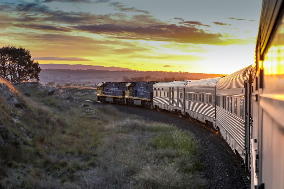 The Indian Pacific train travelling through the Blue Mountains in New South Wales