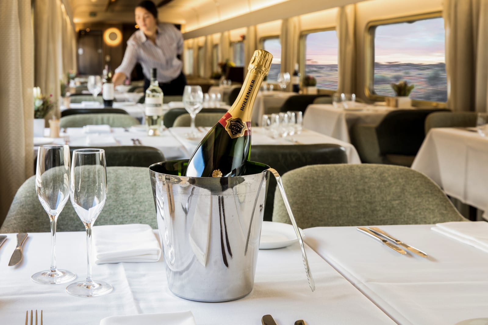 The Platinum Club lounge and dining carriage aboard a Journey Beyond Rail train