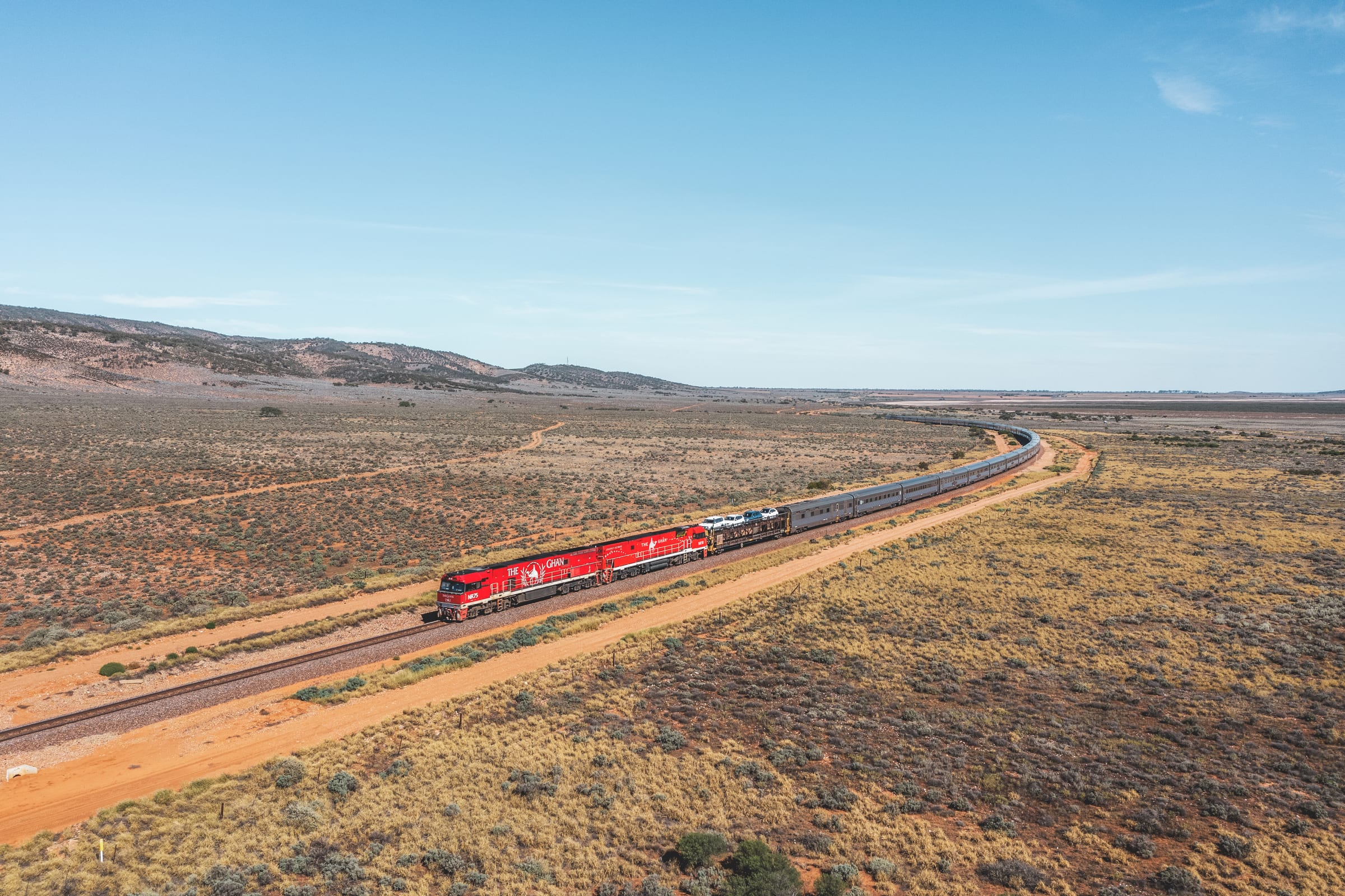 The Ghan traveling through the Flinders Ranges region of South Australia