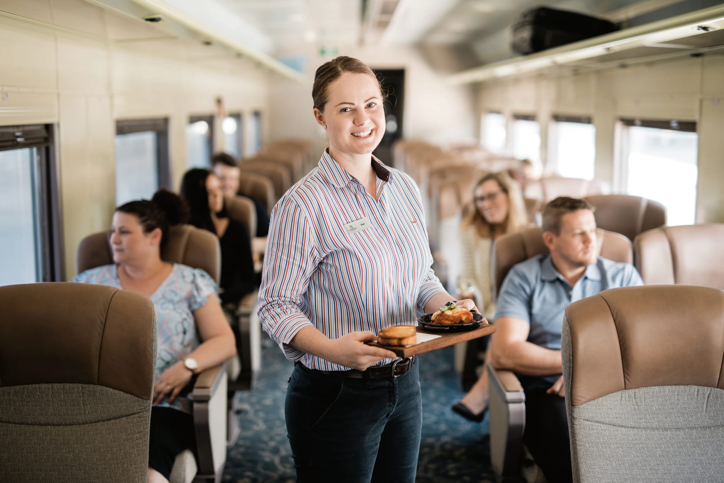 The Overland train traveling through the Australian countryside