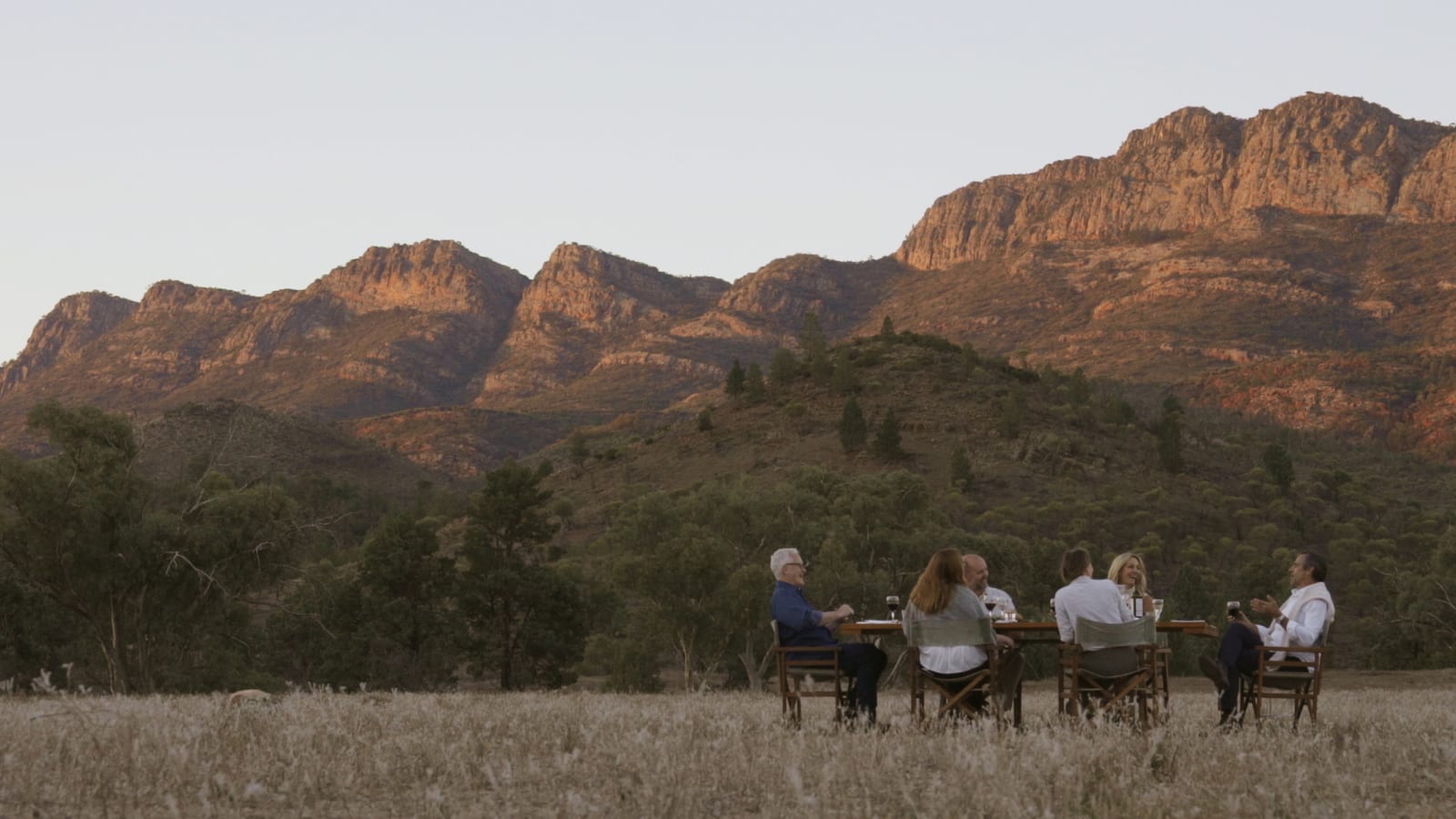 Outdoor dinner at sunset at Arkaba in the Flinders Ranges