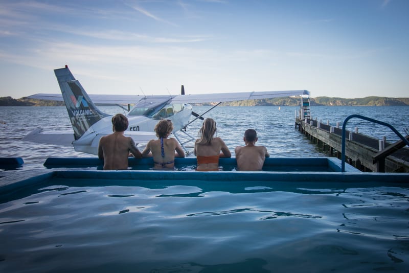 Floatplane beside Lake Rotoiti hot pools