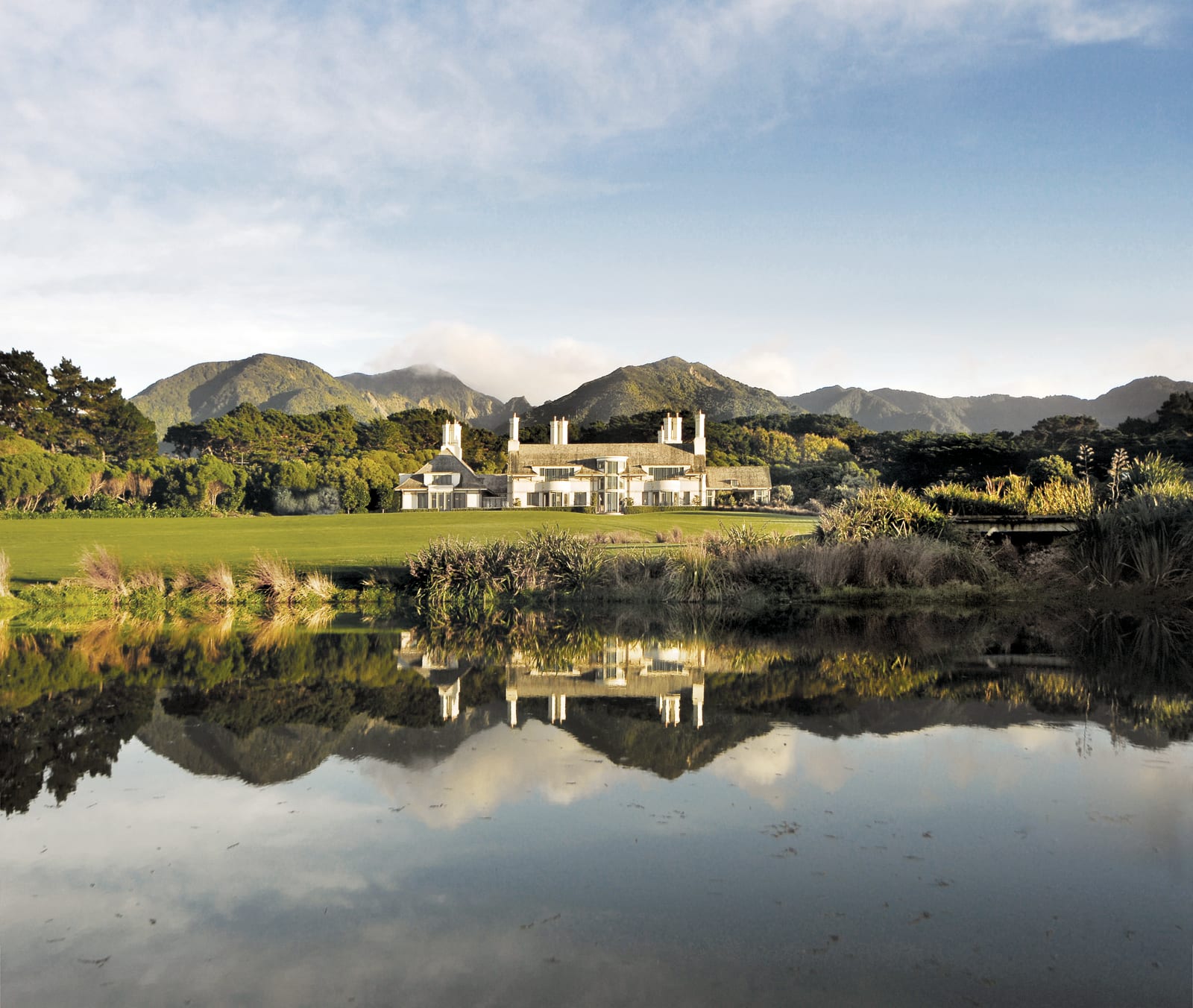 Alpine lodge beneath open sky near Glenorchy